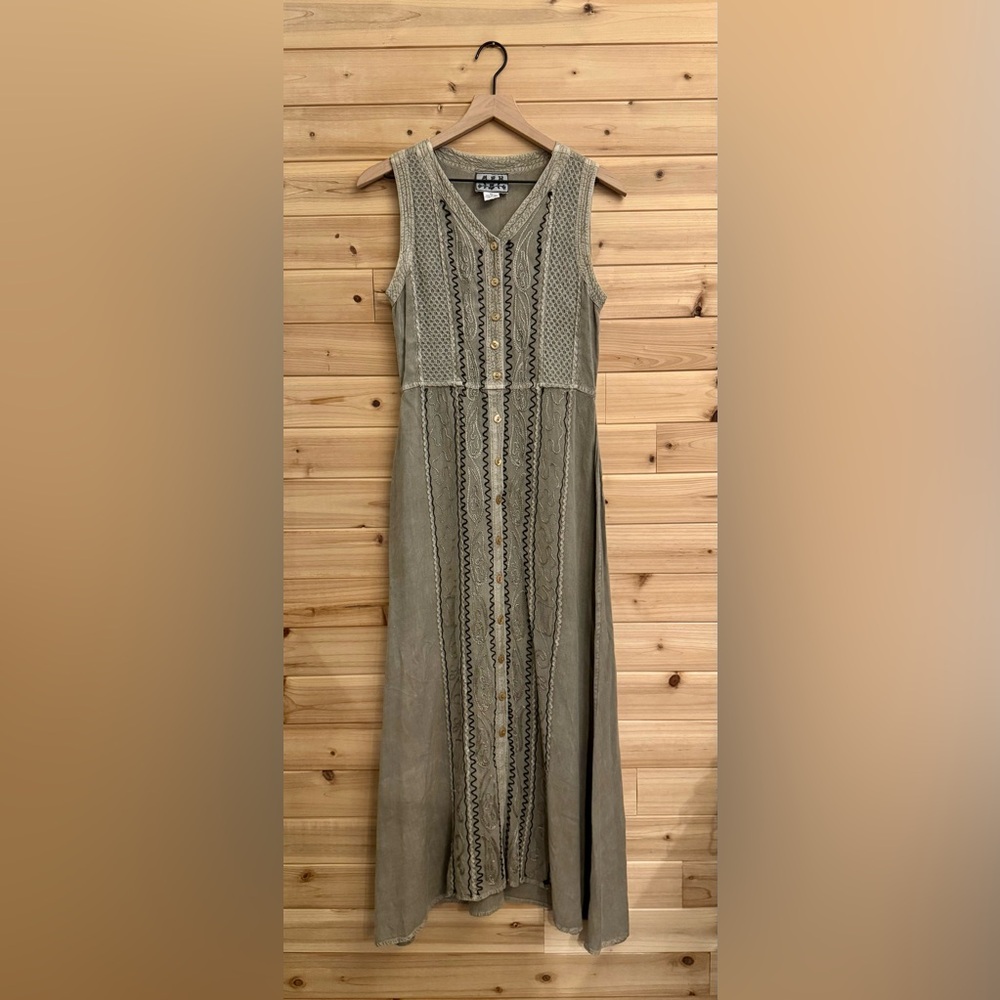 MPH Medium Rayon Lightweight Embroidered Button Front Bohemian Tank Maxi Dress